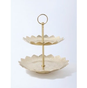 Two Tier Gold Metal Cake Stand <b>Round</b> Dessert Display <b>Tray</b> For Party And Wedding Serving Fruits And Food Stand - Product Image 1