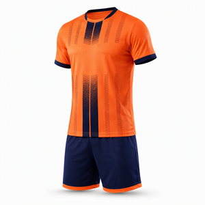 Ensemble d'uniformes de football personnalisés en polyester sublimé 220 GSM pour hommes, orange et bleu marine, respirant, vente en gros - Product Image 1