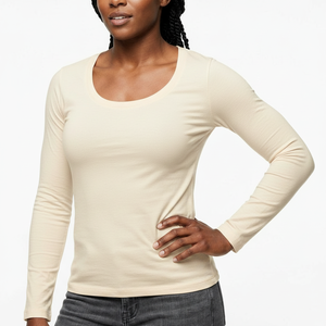 Women's Outdoor Casual Scoop Neck Long Sleeve <b>Top</b> Fitted Cotton Stretch Fabric Plain Color Custom OEM Bulk Wholesale Supplier - Product Image 1