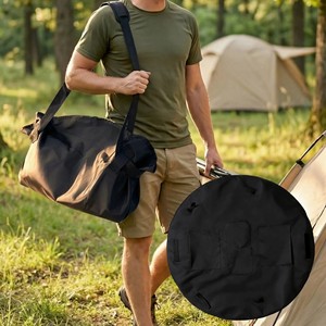 Bolsa de Almacenamiento Redonda Plegable Negra con Asas Dobles y Bolsillos Interiores para Viajes o Uso al Aire Libre - Product Image 2