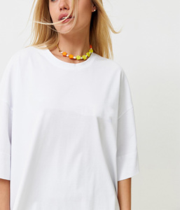Women <b>Oversized</b> White Cotton <b>T</b>-<b>Shirt</b> Crew <b>Neck</b> Short Sleeve Logo Printed Loose Fit All Seasons Jersey Breathable Style for sale - Product Image 4