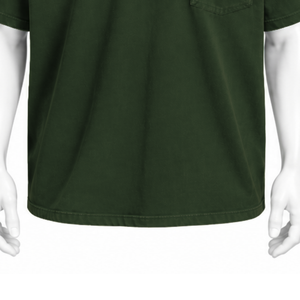 Camiseta Verde Oliva Desgastada con Bolsillo, de Algodón Lavado, Manga Corta, Corte Relajado, Bolsillo en el Pecho, Estilo Vintage Casual Urbano - Product Image 6