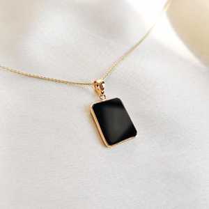 Pendentif en onyx noir naturel, coupe rectangulaire, 13x17 mm, or 14 carats, bijoux fins pour femmes, bijoux de mode, vente en gros - Product Image 3
