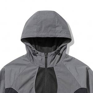New Sales Custom Logo Grey Men's Nylon <b>Wind</b> <b>Breaker</b> Black Panel With Pants Set For Summer Quick Dry Set Streetwear Zipper Jacket - Product Image 6
