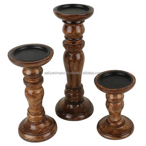 Vintage Beech <b>Wood</b> Tealight <b>Candle</b> Holder <b>Stick</b> 3-Piece Impex AALIYAN for Home Decoration for Bedroom Party and Wedding - Product Image 5