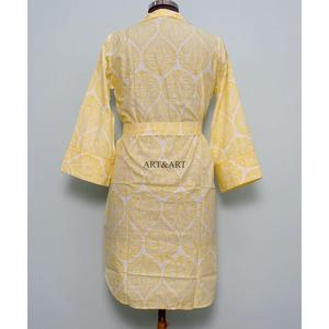 100% Pure Cotton Long Shirt <b>Dress</b> V-Neck 3/4 Sleeve Button Front belt Style Evening Formal Block Printed flare sleeves for women - Product Image 6