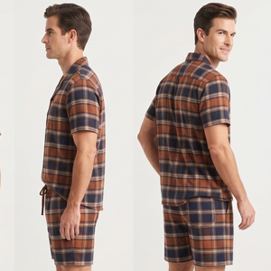 Conjunto de Pantalones Cortos de Franela para Hombre, Camisa de Franela para Dormir con Bolsillo y Pantalones Cortos, Conjunto de Dos Piezas para Dormir - Product Image 5
