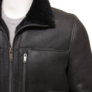 Vestes en cuir de mouton véritable pour hommes, style motard, avec col en fausse fourrure, fermeture éclair, coupe-vent, manteau d'hiver pour l'extérieur, tendance - Product Image 4