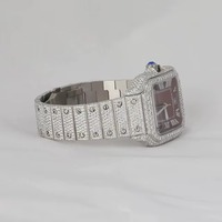 Montre de luxe pour femme en acier inoxydable, boîtier carré 41 mm, mouvement à quartz analogique, verre saphir, date automatique, résistance à l'eau 10 bars, style glacé