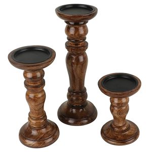 Handmade Natural Wood Tapered Candle Holder Set Mango Wood <b>Tea</b> Light <b>Stand</b> Polished Brown Wedding Christmas Home Decor - Product Image 1