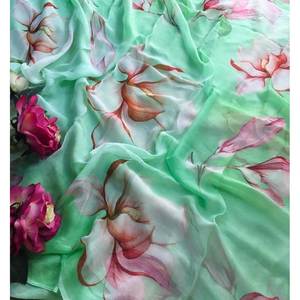 DISEÑADOR GEORGETTE ESTAMPADO TRABAJO SAREE CON BLUSA DESCOSADA VERDE MAR - Product Image 1