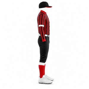 Maillot de baseball rayé rouge et noir à manches longues, uniforme respirant avec col boutonné et pantalon assorti - Product Image 4