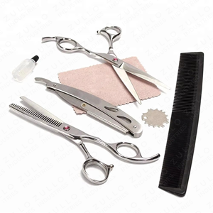 Premium Barber Scissors Set 5 Piece Grooming Kit Stainless Steel Adjustable Shears with Black Comb and Custom Branding - Product Image 3