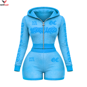 OEM Women Embroidery Two Piece <b>Set</b> Women's Crop Top <b>Shorts</b> Custom Logo Streetwear Womens Tracksuit For <b>Ladies</b> Sweatsuit - Product Image 3