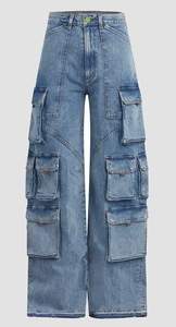 Jean en denim taille haute à jambe large pour femme, coupe ample, longueur intégrale, en coton délavé, style décontracté printemps - Product Image 1