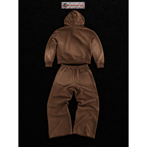 Ensemble de survêtement marron pour homme, personnalisé, avec sweat à capuche zippé et pantalon de jogging, style streetwear décontracté, vente en gros, fabricant OEM - Product Image 6
