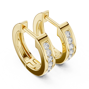 POCKET FRIENDLY RHODIUM PLATED LUXURY HOOP <b>EARRINGS</b> <b>SET</b> in 18KT YELLOW <b>GOLD</b> LAB GROWN DIAMONDS IGI CERTIFIED for EVERYDAY WEAR - Product Image 2