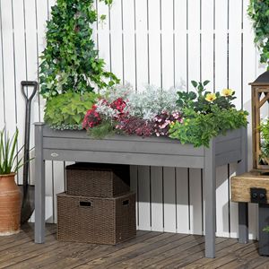 Fioriera Rialzata in Legno Design Classico 48 Pollici Grigio Scuro, Vaso da Giardino Rialzato 48 Pollici con Fori di Drenaggio per Verdure, Erbe e Fiori - Product Image 2