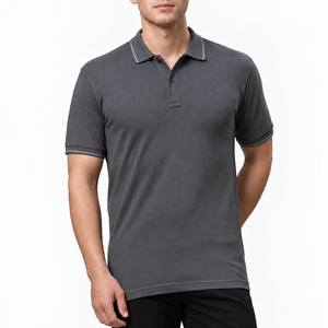 T-shirt de golf décontracté unisexe personnalisé, anti-plis, brodé, tricoté, à manches courtes, uni, avec logo et bordure de col colorée, vente en gros - Product Image 4