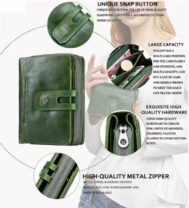 Portefeuille pour femme en cuir véritable vert, écologique, avec blocage RFID, porte-cartes, poche à monnaie zippée, organiseur de portefeuille pliable, petit format - Product Image 4
