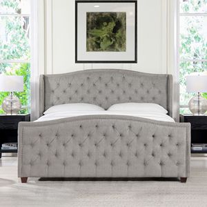 Set Letto King Size Marcella con Testiera Imbottita in Poliestere Grigio Argento - Product Image 1