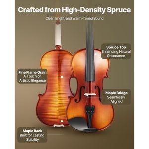 Ensemble de violon 4/4 taille adulte avec étui rigide, colophane, archet, épaulette et cordes supplémentaires pour débutants et étudiants - Product Image 2