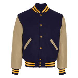 Chaqueta de Béisbol de Invierno para Hombre de Alta Calidad, Cuello Alto, Logotipo Frontal, 100% Algodón, Mangas de Cuero, Cierre con Botones Cubiertos - Product Image 1