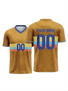 Jersey Deportivo Personalizado Dorado para Hombre, Manga Corta, Nombre del Equipo, Número, Ropa Deportiva Transpirable de Secado Rápido - Product Image 1