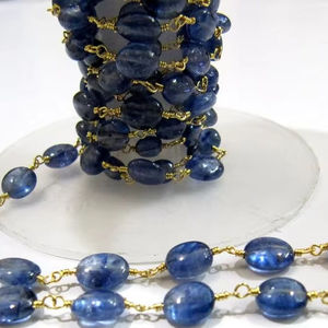 Chaîne de chapelet ovale en saphir bleu naturel, perles simples, vendue au mètre - Product Image 2