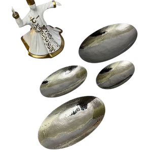 Nouvelle vaisselle design, plateau à dessert de qualité supérieure en acier inoxydable martelé avec poignée en feuille d'or pour les fournitures hôtelières - Product Image 4