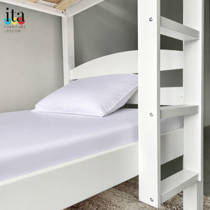 Lit superposé vintage blanc personnalisable, meubles de chambre à coucher en bois sur mesure pour enfants - Product Image 4