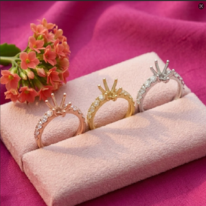 แหวนหมั้นเพชรกึ่งเมาต์สำหรับผู้หญิง18K ฝังเพชรแท้สีทองขาว - Product Image 5