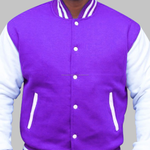 Chaqueta universitaria de béisbol bordada de lana de algodón de invierno de moda púrpura personalizada para hombres y mujeres - Product Image 6