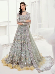 Robe de mariée en dentelle faite à la main de qualité supérieure, style Lehenga, pour femmes, avec volants, longueur au sol, style indien pakistanais, 100% polyester - Product Image 4