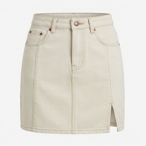 Jupe courte en jean taille haute pour femme, couleur unie, style décontracté avec poches, à porter toute l'année - Product Image 1