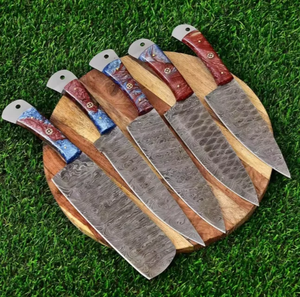 Juego de Cuchillos de Chef de Acero de Damasco de Lujo, 5 Piezas, Afilados, Ambidiestros, con Mango de Resina, Cuchillos Profesionales de Cocina - Product Image 2