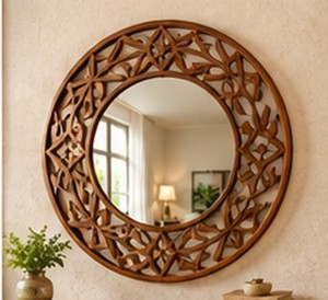 <b>Round</b> Handmade Decorative Wall <b>Mirror</b> Wooden Bone Inlay Glass Framed <b>Hanging</b> <b>Mirror</b> for Home Wedding Hall - Product Image 1