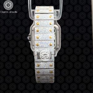 Charm Jewells Montre de luxe carrée incrustée de diamants, 40 mm, en acier inoxydable, analogique, à quartz, fermoir pliant, unisexe - Product Image 3