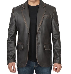 Classic Two Button Men's Genuine <b>Leather</b> <b>Jacket</b> OEM Customized Stylish <b>Blazer</b> Available at Wholesale Rates - Product Image 1