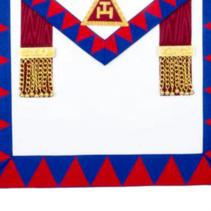 Embroidered Luxury Masonic Apron with Red Blue Geometric Pattern <b>Gold</b> Trim Customized Printing Safety Pin for Men - Product Image 2