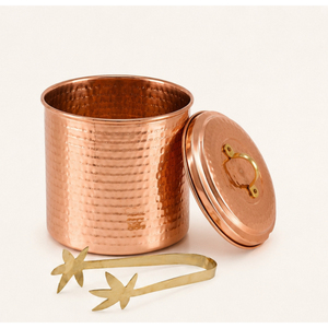 Handmade Hammered Copper <b>Ice</b> <b>Bucket</b> with Lid and Brass Tongs Insulated Wine <b>Champagne</b> Cooler Bulk Wholesale Barware - Product Image 5