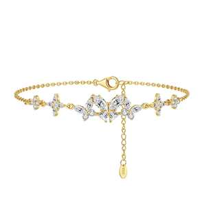 925 Sterling <b>Silver</b> Gold Plated Butterfly Moissanite <b>Bracelet</b> <b>Adjustable</b> Chain Bangle Marquise Cut Jewelry for Women - Product Image 3