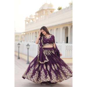 Attractivene Wine Reception Wear Lehenga Choli - Product Image 1