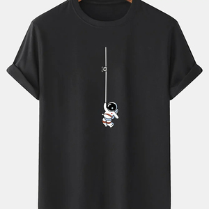Camiseta Deportiva Casual de Verano para Hombre, 100% Algodón Puro, Corte Regular, Estampado Frontal de Astronauta, Manga Corta, Cuello Redondo - Product Image 3