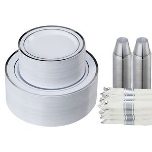 Set di Stoviglie Monouso in Plastica da 50 Pezzi per Feste, Include 350 Piatti e Tovaglioli - 50 Piatti Principali, 50 Piatti da Dessert, 50 Piatti Pre-Rollati - Product Image 1