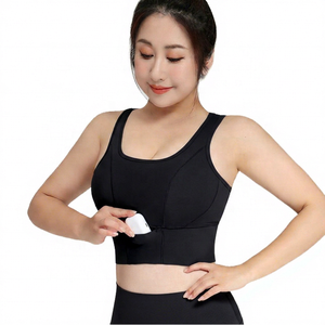 Sujetador Deportivo de Cuello Alto para Mujer, Talla Grande, con Bolsillo Frontal, Gris Oscuro, Transpirable, Elástico en Cuatro Direcciones, con Copas Cosidas, para Entrenamiento y Yoga - Product Image 3