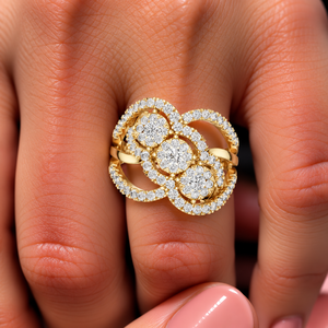 Anillo de Diamante Cultivado en Laboratorio con Corte Redondo, Oro Sólido de 14K, Halo Multicluster Entrecruzado, 1.00 CT DEF VVS, Anillo de Compromiso Nupcial ODM - Product Image 2