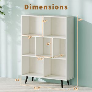 Libreria Moderna a 3 Livelli e 7 Cubi in Legno con 4 Gambe in Metallo, Scaffale Angolare Organizzatore per Soggiorno o Hotel - Product Image 4