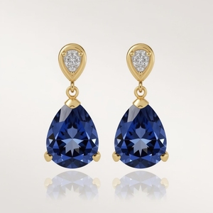 Boucles d'oreilles clous en or massif 18 carats avec tanzanite poire sertie et diamants, bijoux fins de luxe tendance en platine, OEM - Product Image 2