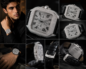 Luxury Square Diamond <b>Watch</b> with Roman Dial Mechanical Movement White Gold <b>Case</b> Moissanite Band - Product Image 3